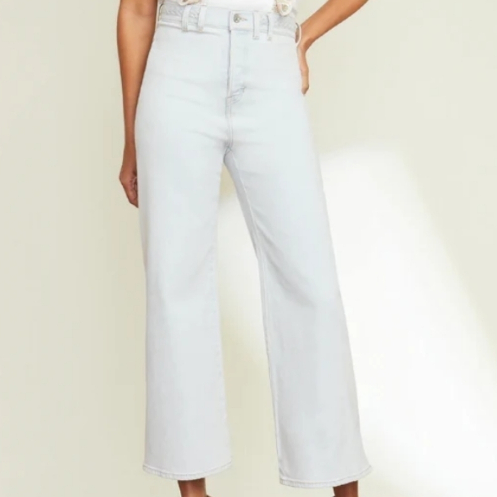 Veronica Beard Grant Wide Leg Jean Braided Waist Aspen